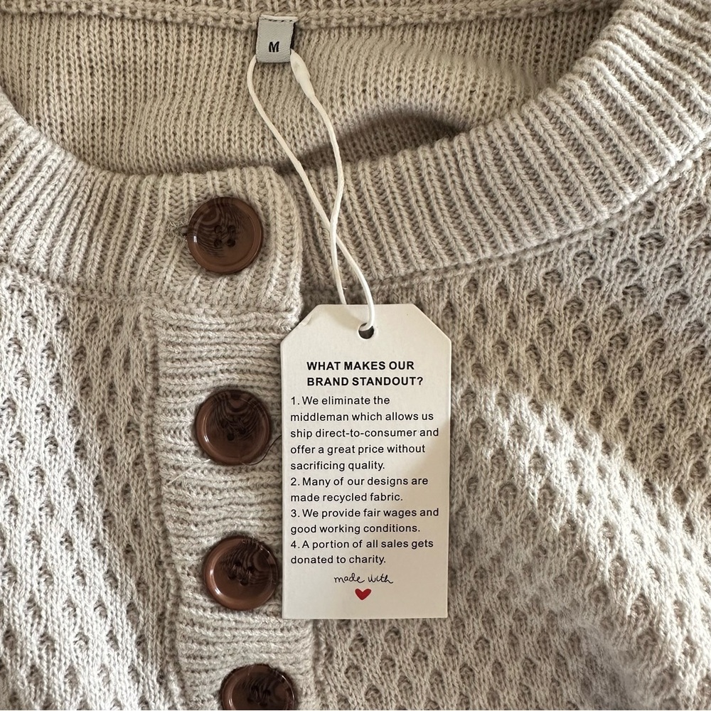 Waffle Knit Henley Lounge Set Oatmeal Beige Medium Cozy Knit (Everlane like) - Picture 13 of 15